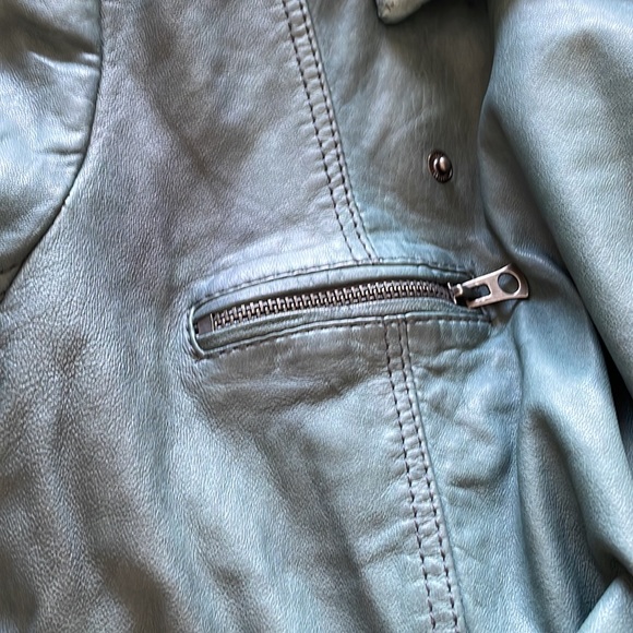 Lucky Brand leather jacket Style 7w30606 green gently used - Picture 3 of 7